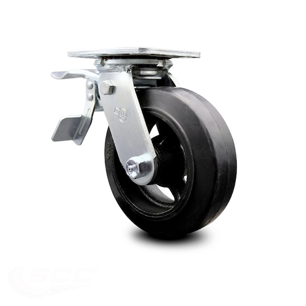 Service Caster 6 Inch Rubber on Steel Caster with Ball Bearing and Total Lock Brake SCC SCC-TTL30S620-RSB - main